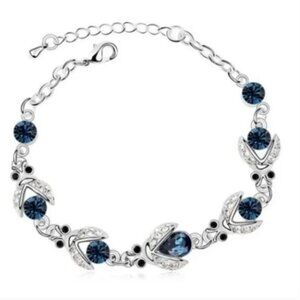 Silver Tone Navy Blue Crystal Beetle Bracelet
